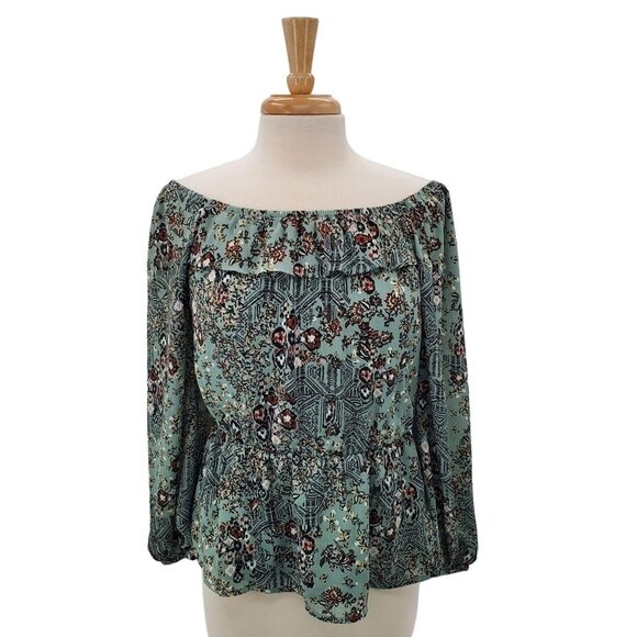 Maurices Womens Floral Multicolor Off The Shoulder Blouse Top Size M Long Sleeve - Picture 1 of 12